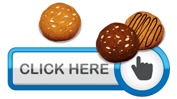 Symbolisches Cookie-Banner mit einem Button, auf dem steht CLICK HERE und drei Keksgrafiken