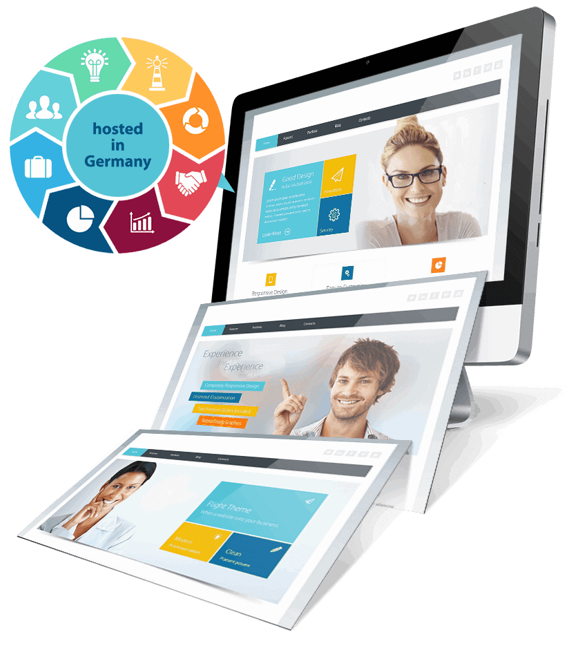 RWD: Responsive Webdesign mit WordPress Managed WordPress Deutschland: Responsive Webdesign-Beispiele auf Monitor